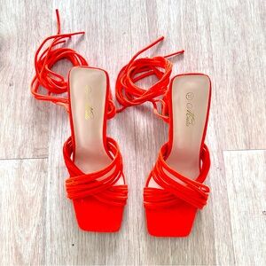 Strappy stacked heel suede sandal